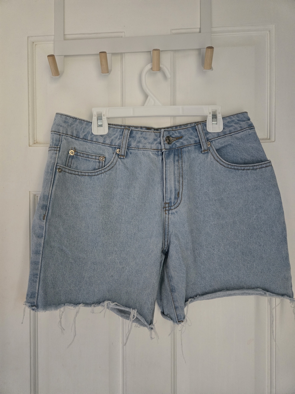 Edikted Light Blue Frayed Hem Denim Shorts